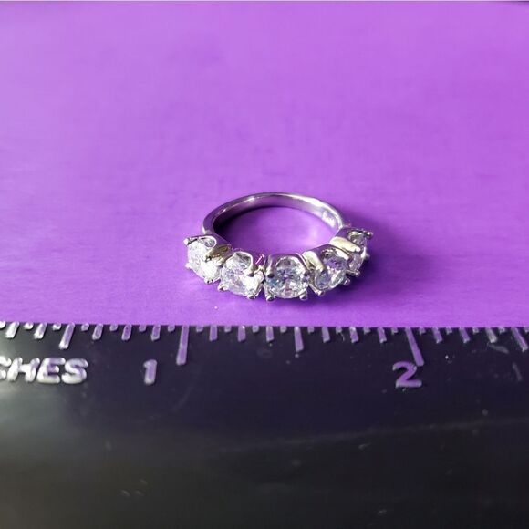 5 Stone 2ct. Moissanite VVS1 White Gold On Sterling Silver Size 7 - Picture 5 of 5